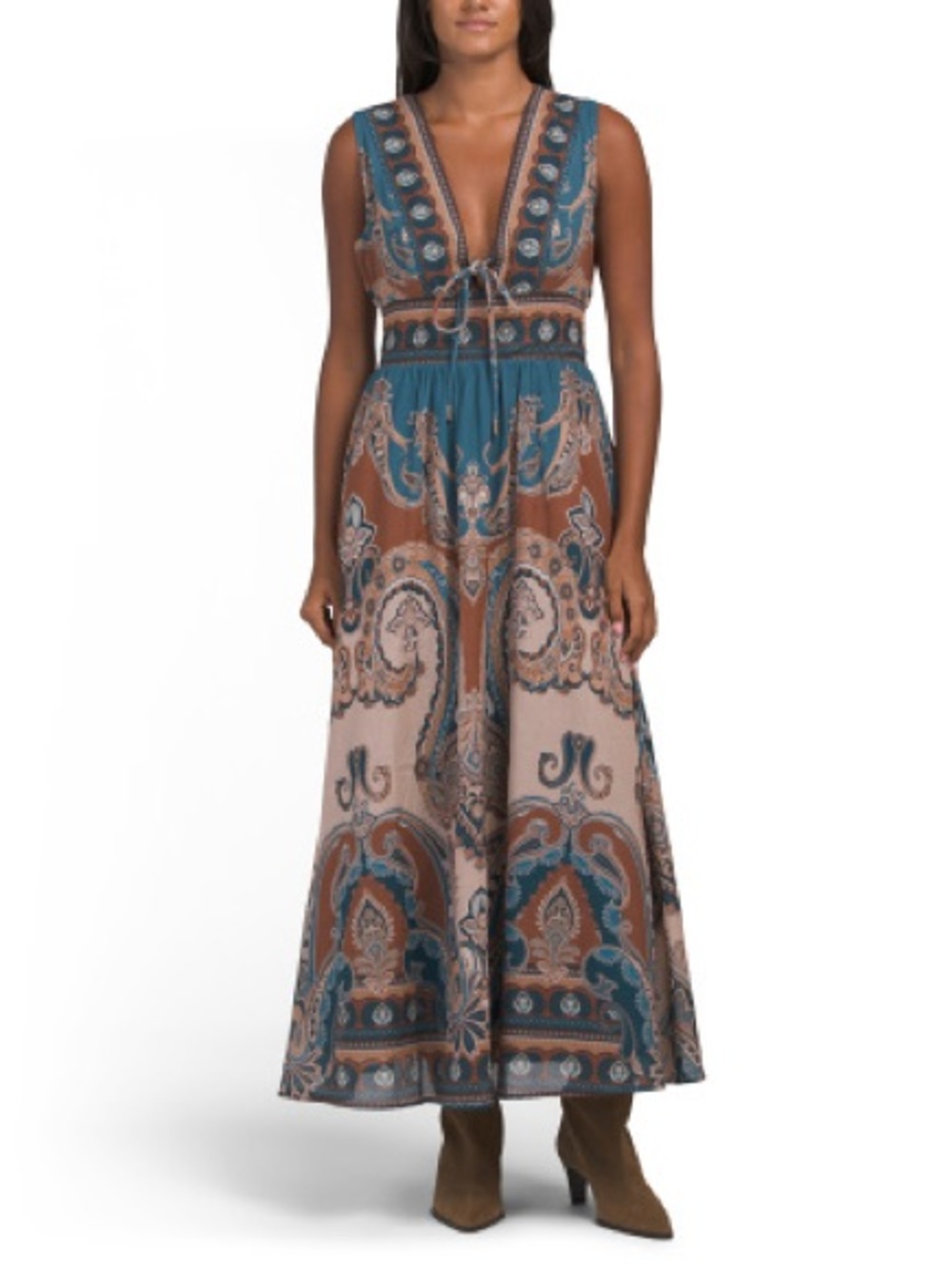 Caroline Constas brown blue paisley v neck Mahon maxi dress S ( Zimmermann FR